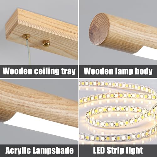 Mikeru 100cm Ash Wood Linear Pendant Light | Dimmable LED Island Lighting