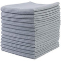 Polyte Microfiber Kitchen Dish Towels - Waffle Weave Gray, 12 Pack