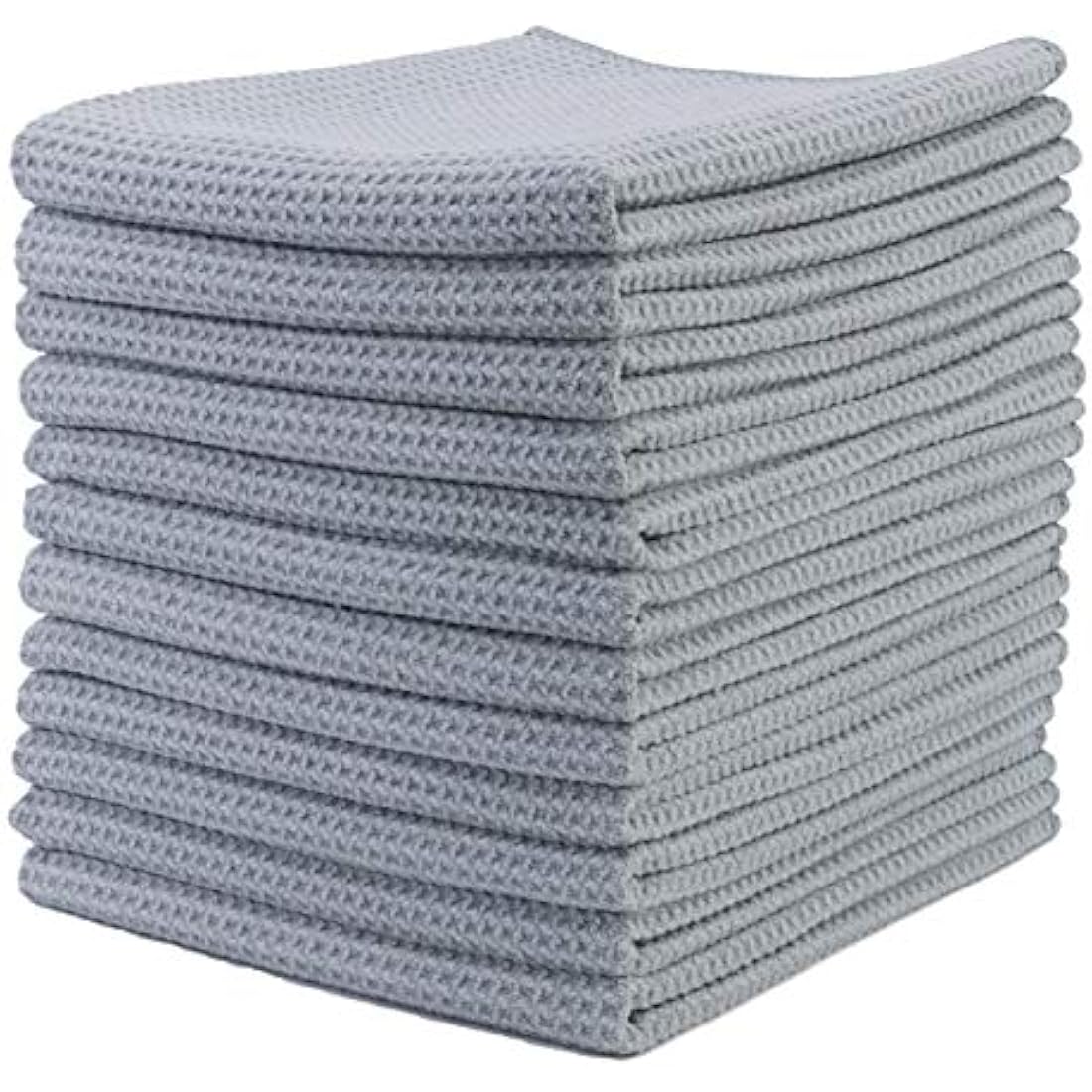 Polyte Microfiber Kitchen Dish Towels - Waffle Weave Gray, 12 Pack