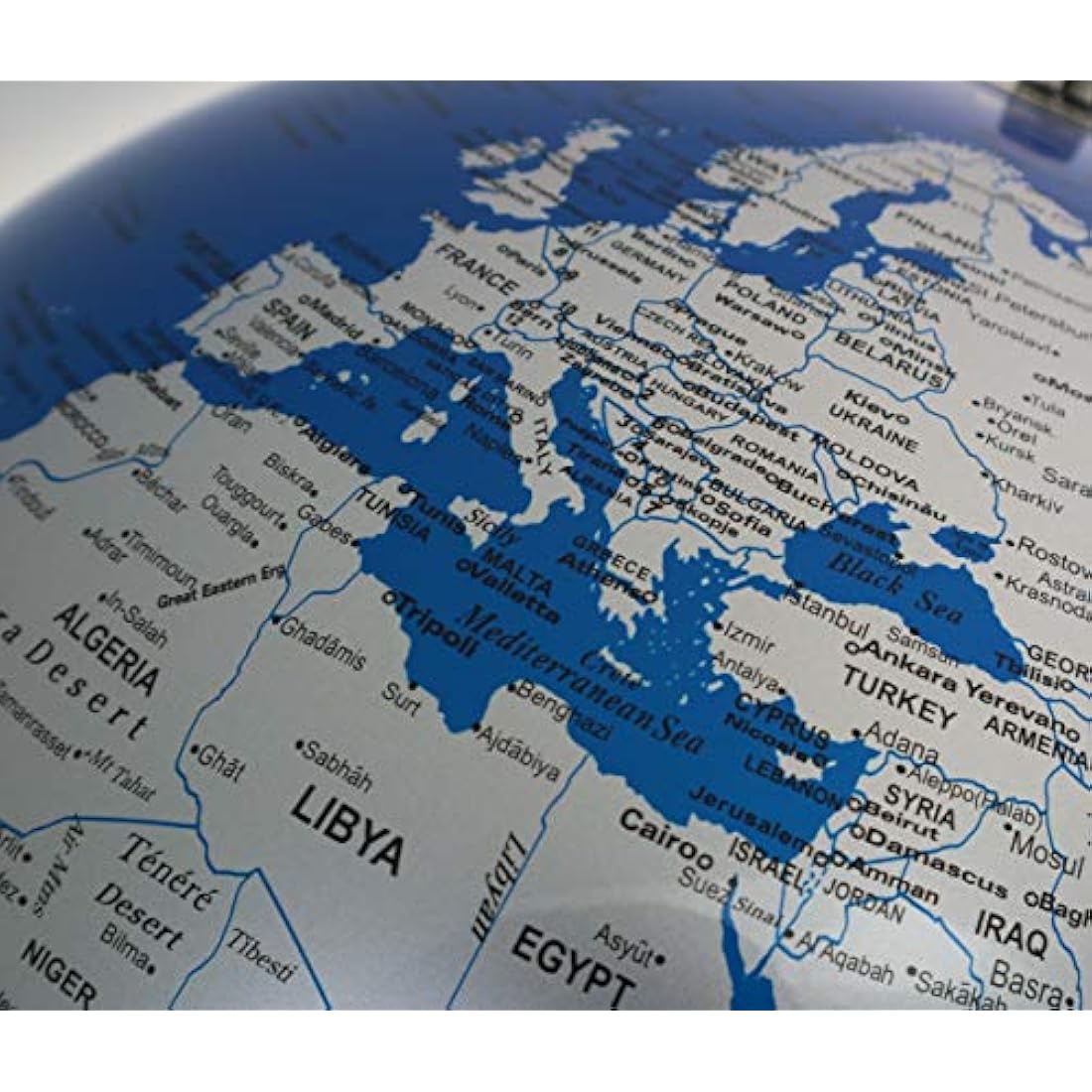 30cm World Globe – Metallic Blue with Stainless Steel Base