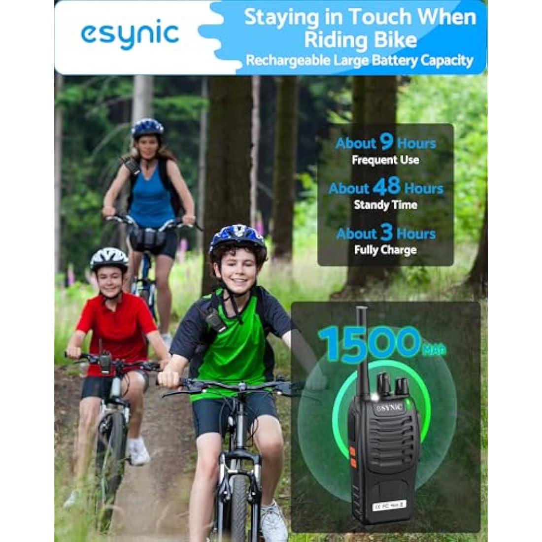 eSynic 3-Pack Rechargeable Walkie Talkies | 16CH Two-Way Radio with VOX