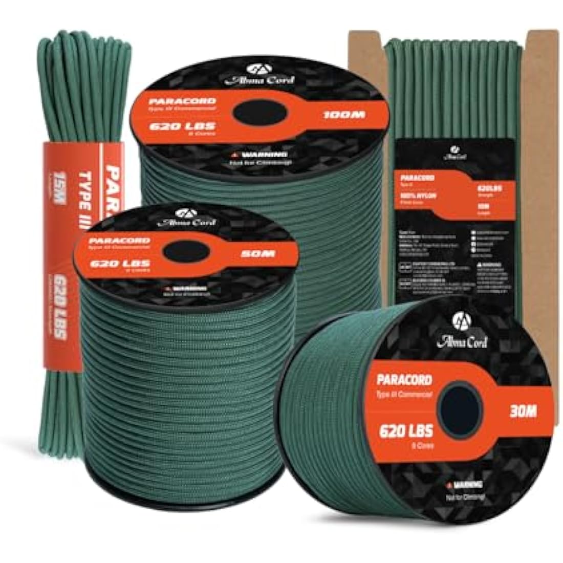 Abma Cord 4mm Nylon Paracord – 100m Type III 9-Strand Rope, Dark Green