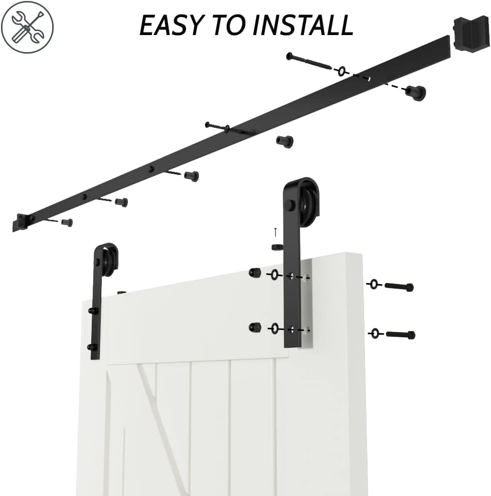 SANKEYTEW 8FT Heavy Duty Sliding Barn Door Kit | Black Carbon Steel