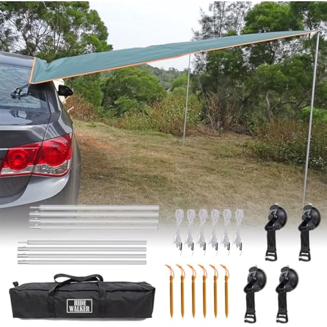 3x5m Waterproof Car Awning – Camping Tarp with Poles