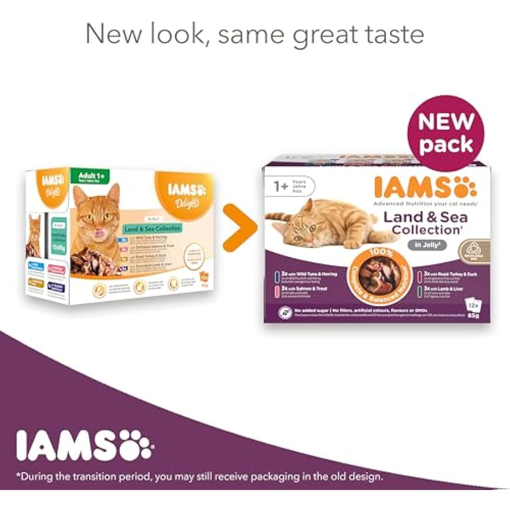 IAMS Adult Wet Cat Food Land & Sea in Jelly - High Protein 12 x 85g