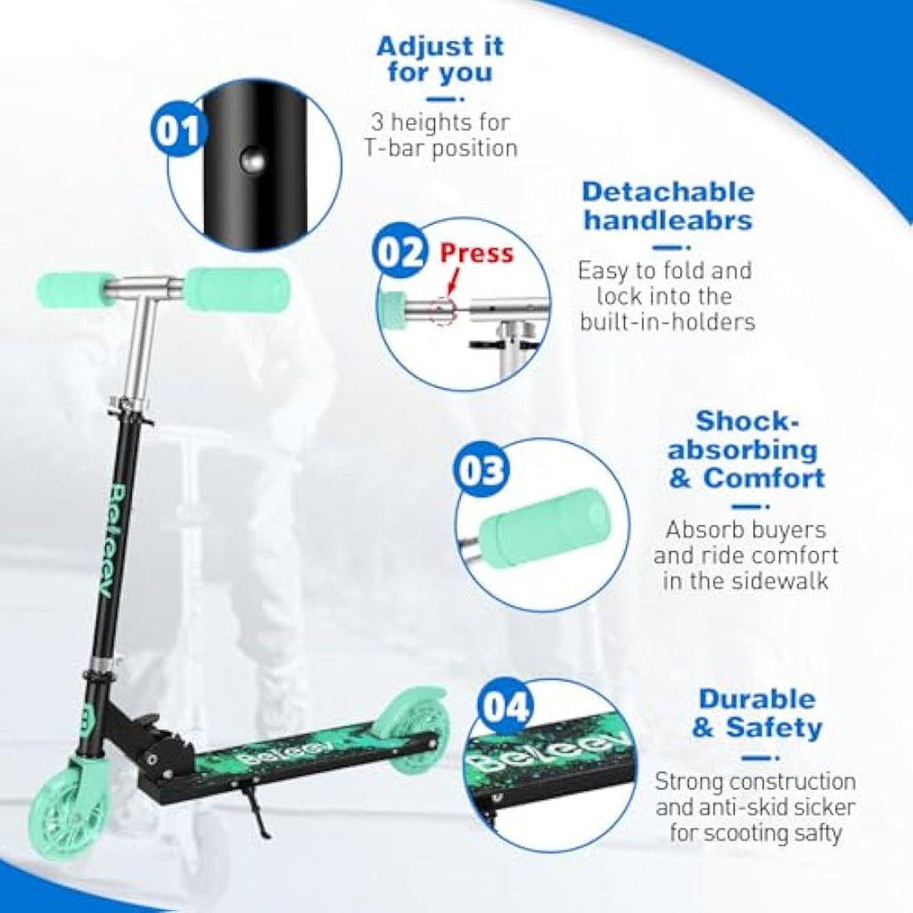 BELEEV V1 Kids Folding Kick Scooter | Light Up Wheels | Adjustable Height