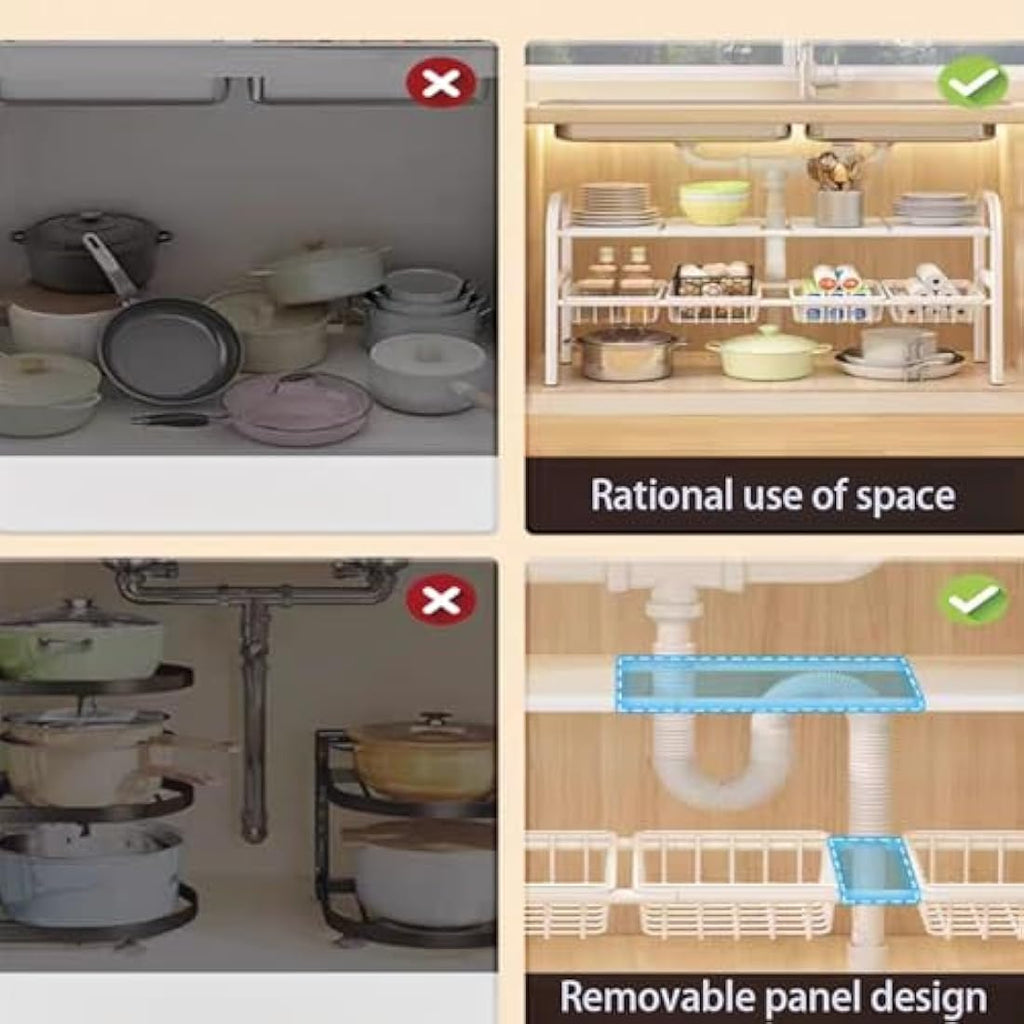 Jolof Store 2-Tier Under Sink Organiser – Expandable White Kitchen Shelf