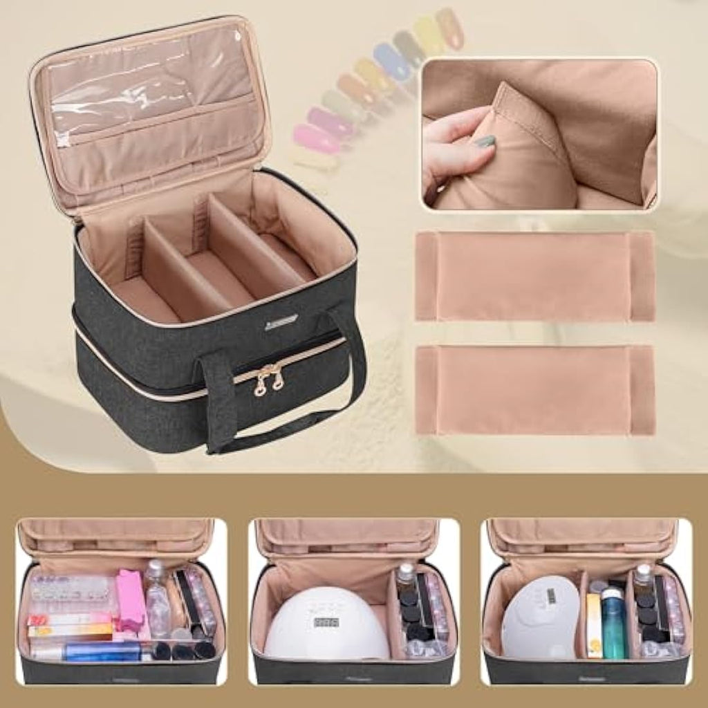 BAFASO Nail Polish Organiser Case - Holds 40 Bottles & Nail Lamp, Black