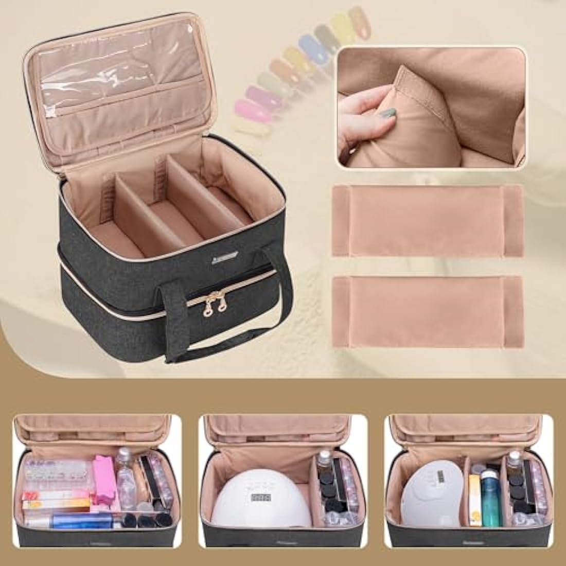 BAFASO Nail Polish Organiser Case - Holds 40 Bottles & Nail Lamp, Black