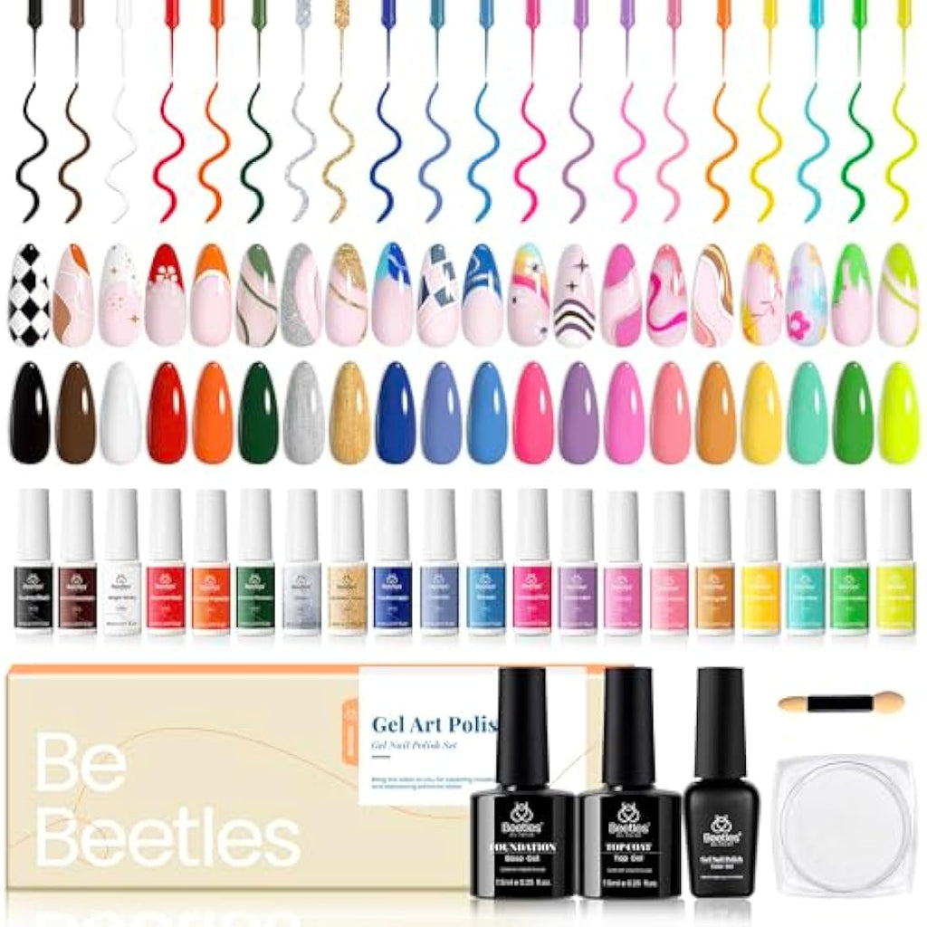 Beetles 20 Color Gel Liner Nail Art Polish Set with Base and Top Coat