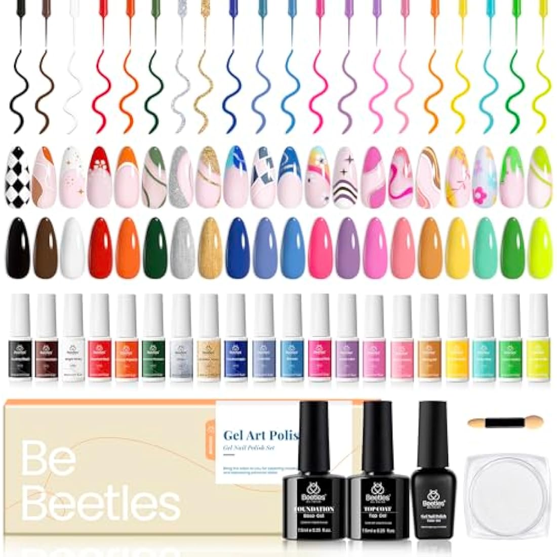 Beetles 20 Color Gel Liner Nail Art Polish Set with Base and Top Coat