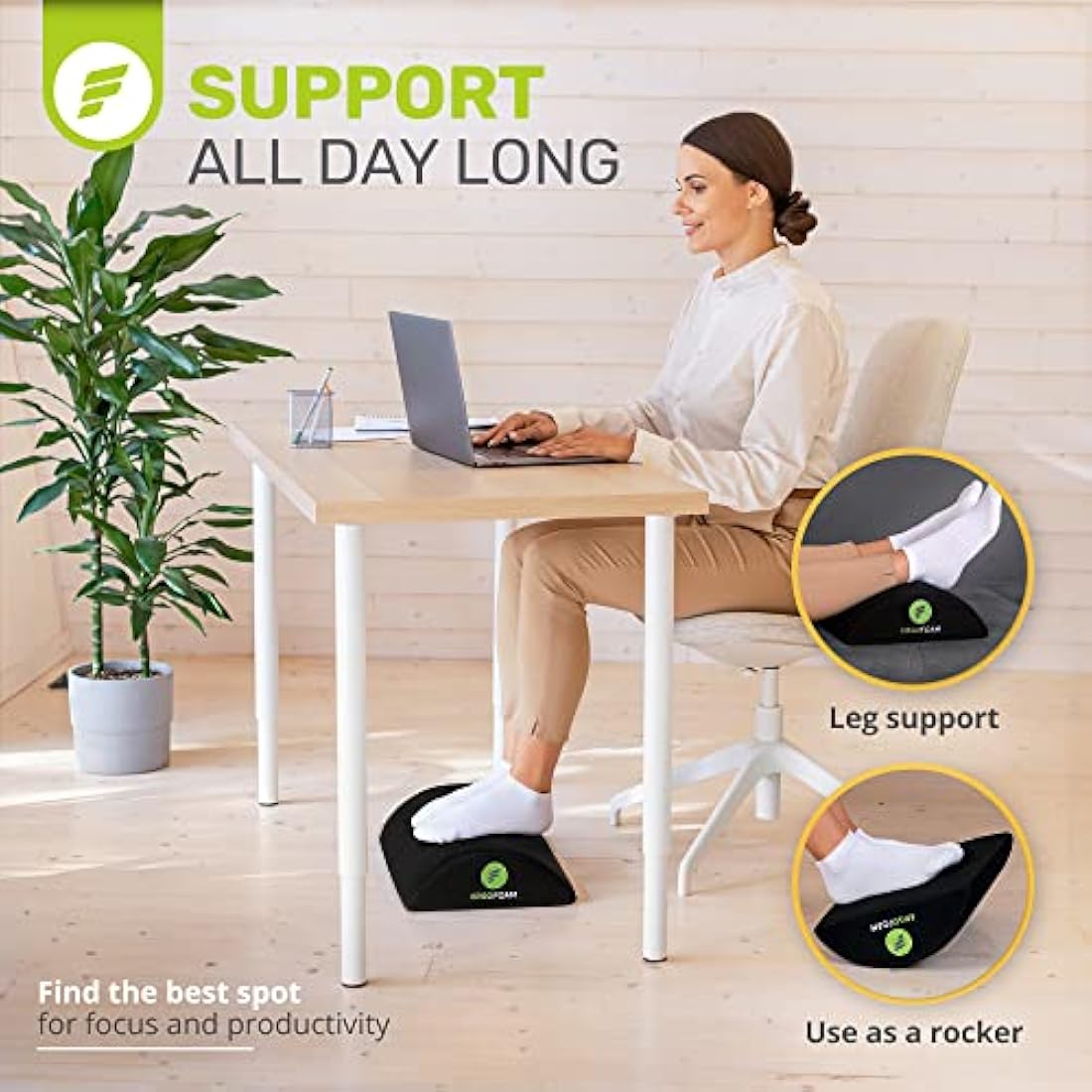 ErgoFoam Ergonomic Under Desk Foot Rest – Premium Velvet Rocker (Black)