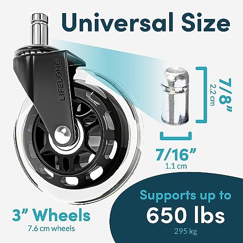Jolof Store Office Chair Wheels - Heavy Duty Rubber Casters, 11x22mm
