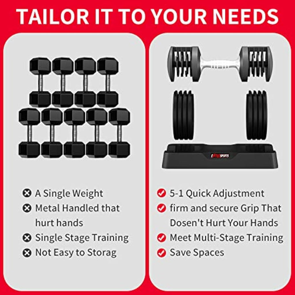 EnterSports Adjustable Dumbbells | 12kg Home Gym Strength Training