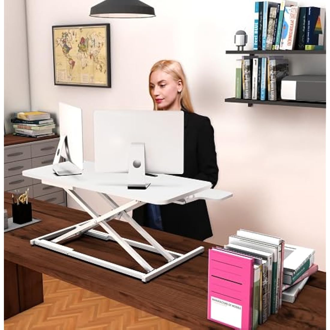 ERGOMAKER Standing Desk Converter | 36" Height Adjustable Dual Monitor Riser