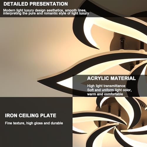 Modern Flower LED Ceiling Light – 60W 3000K Black Acrylic