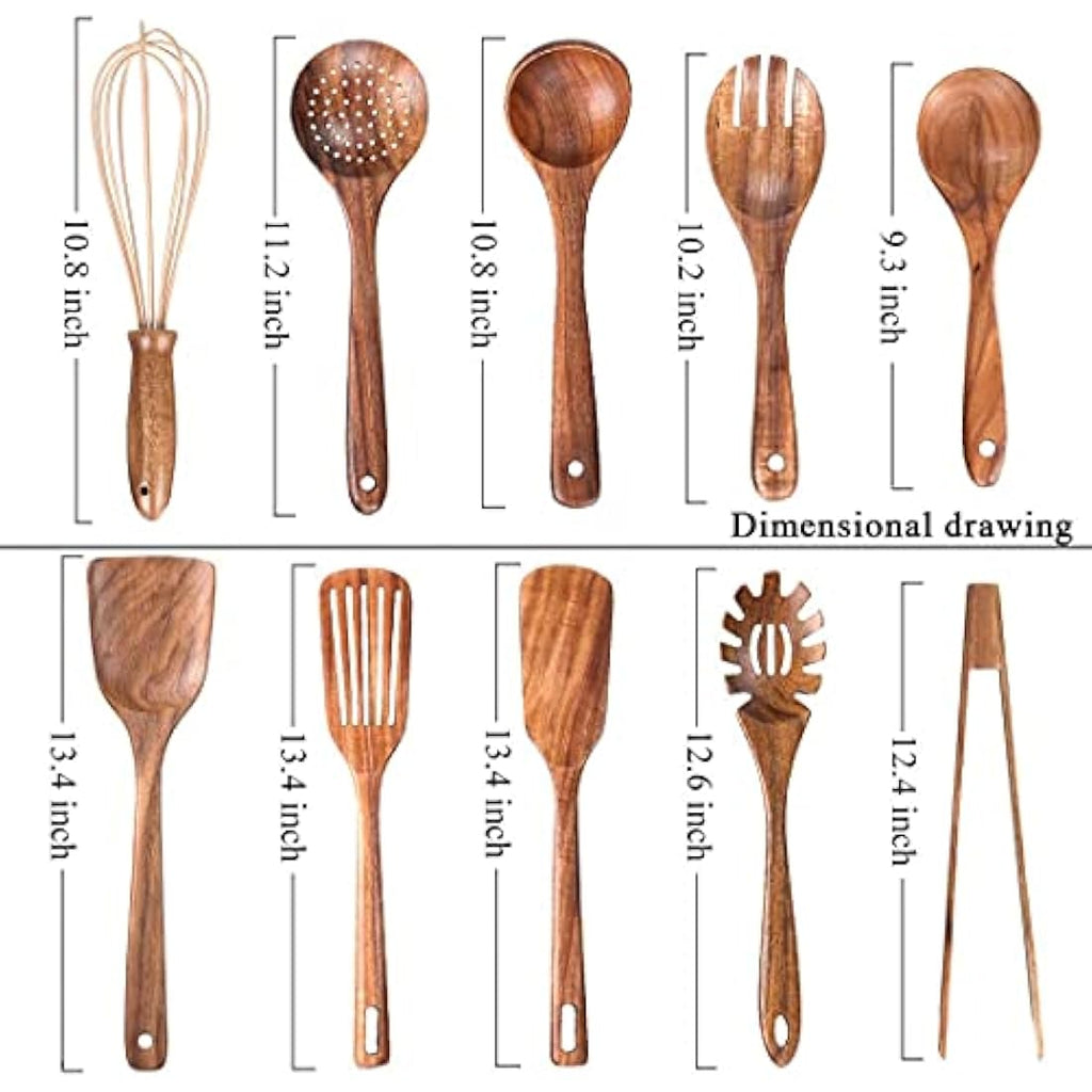 Teak Wood Utensils – 10pc Nonstick Heat Resistant Kitchen Set