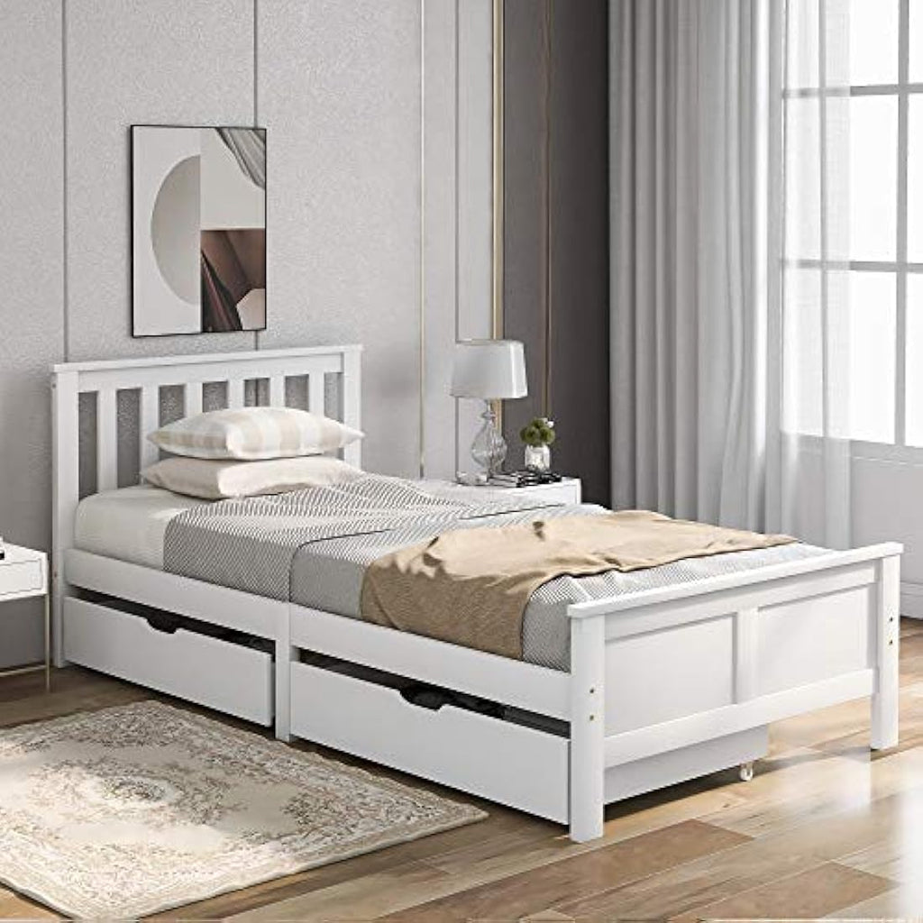 Jolof Store 3ft Single White Pine Storage Bed Frame with Drawers