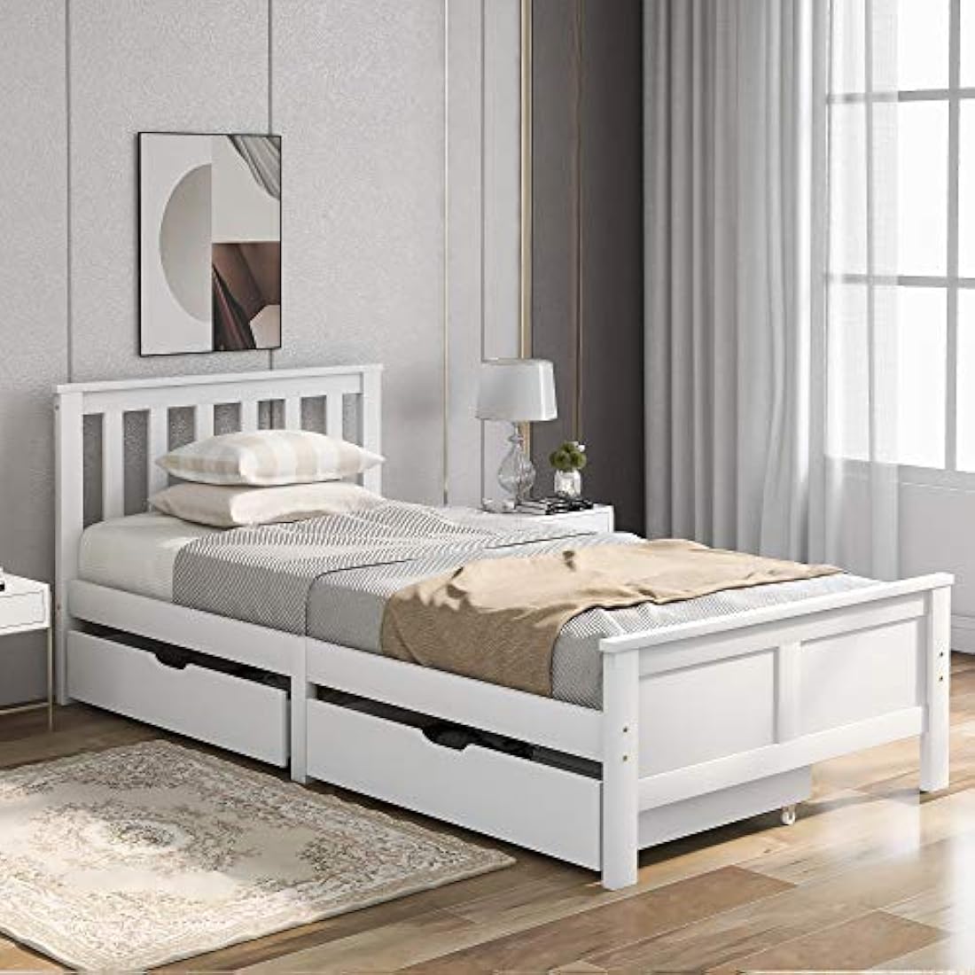 Jolof Store 3ft Single White Pine Storage Bed Frame with Drawers