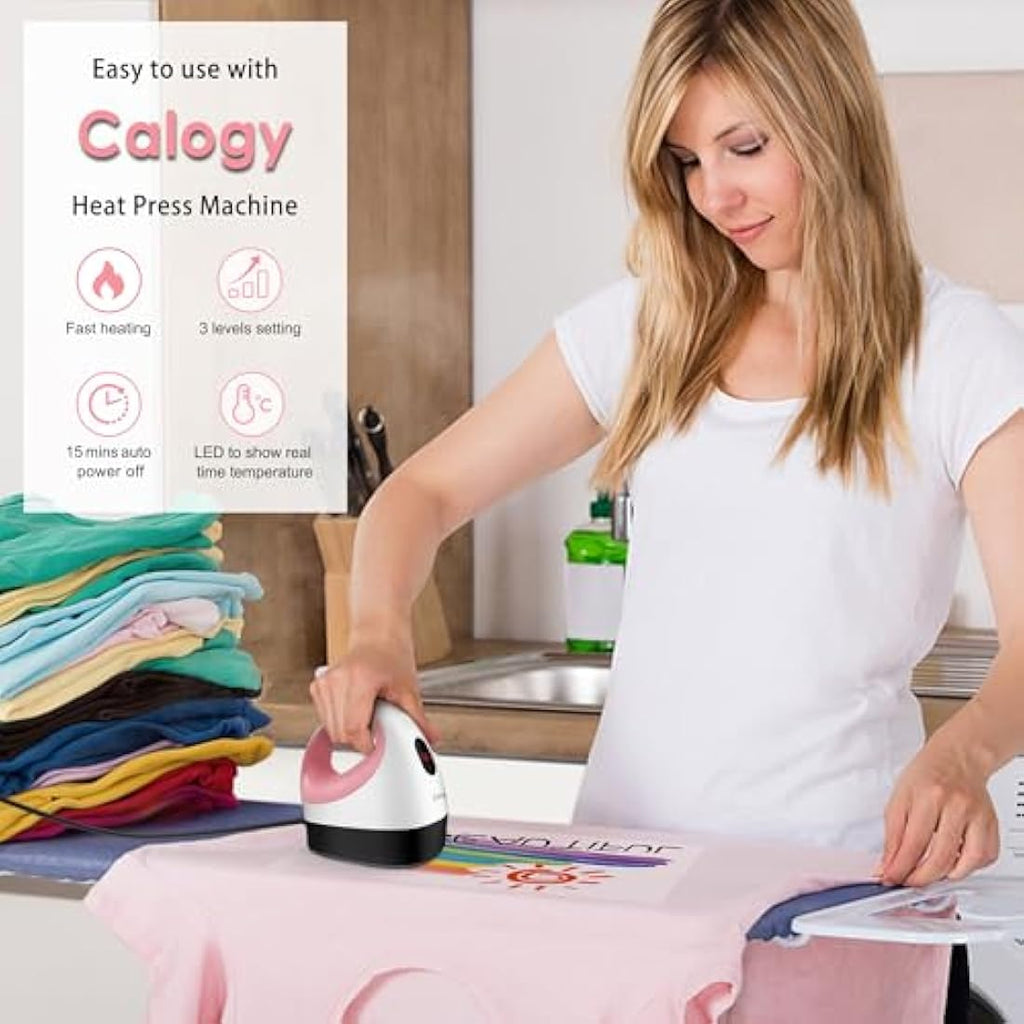 Calogy Mini Heat Press Machine - Portable Craft Iron with LED Display