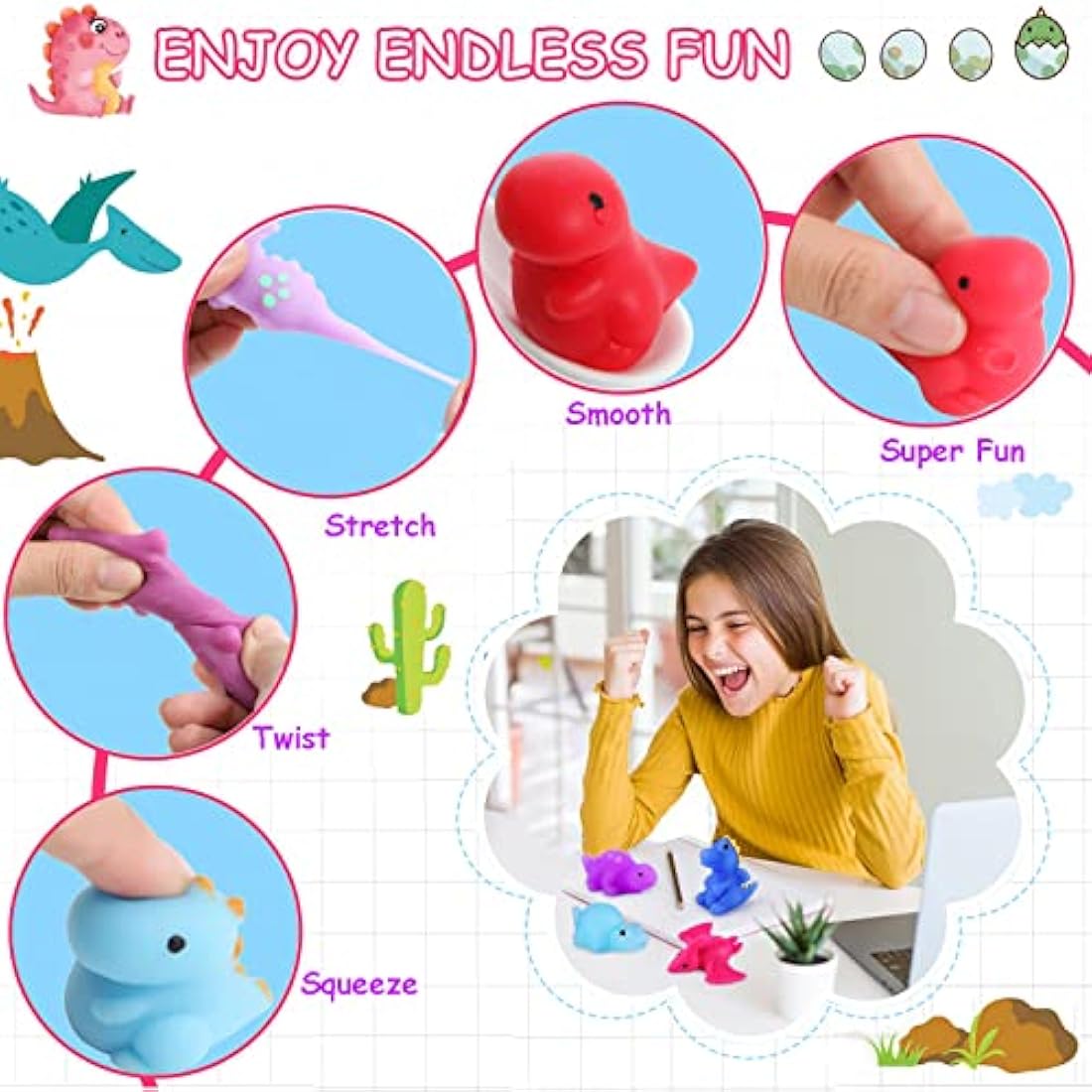 Jolof Store 30P Mini Dinosaur Mochi Squishy Toys | Kawaii Fidget Party Favors