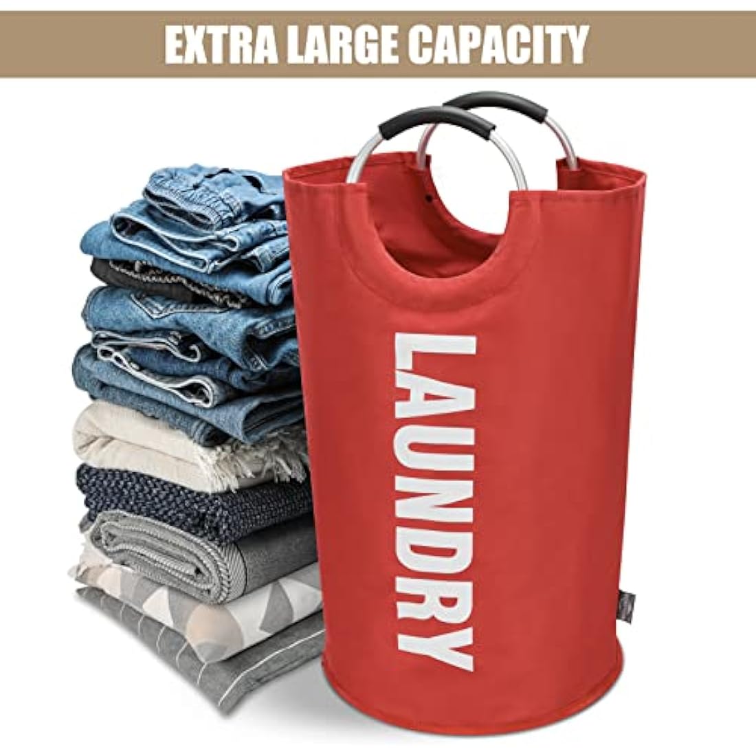 DOKEHOM 90L Large Laundry Basket | Waterproof Oxford Clothes Hamper - Red