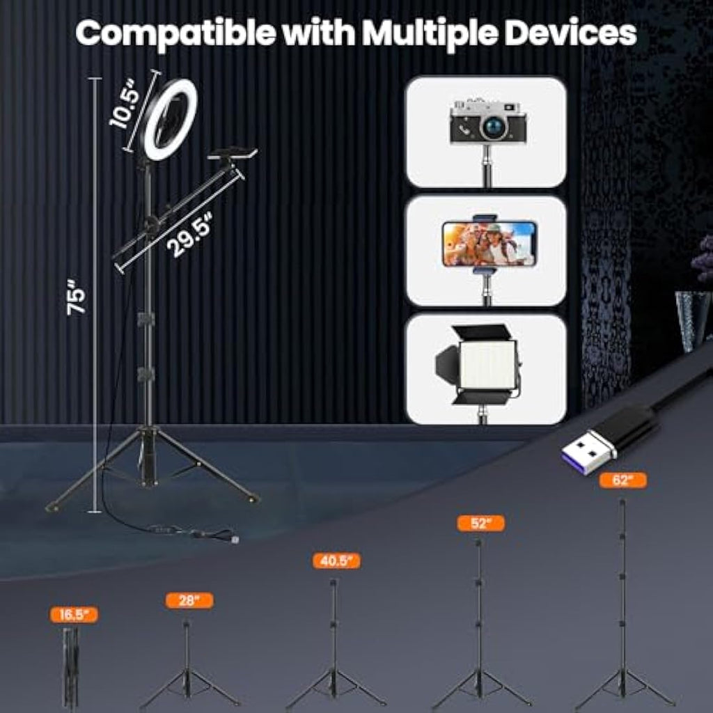LUXSURE 10.5" Ring Light with Tripod Stand and Overhead Phone Mount