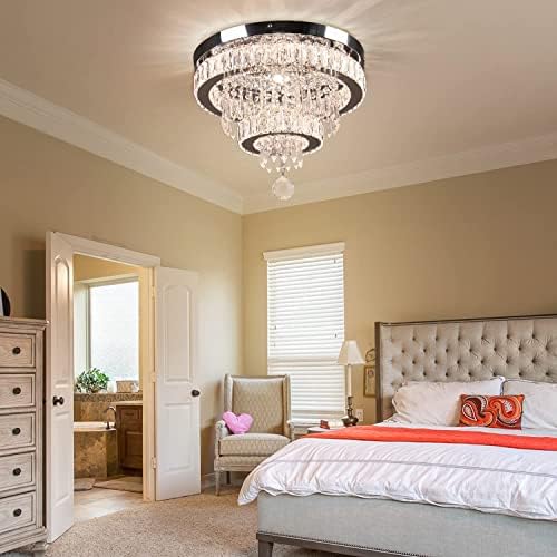 15.7" Modern K9 Crystal Chandelier – Dimmable LED Flush Mount