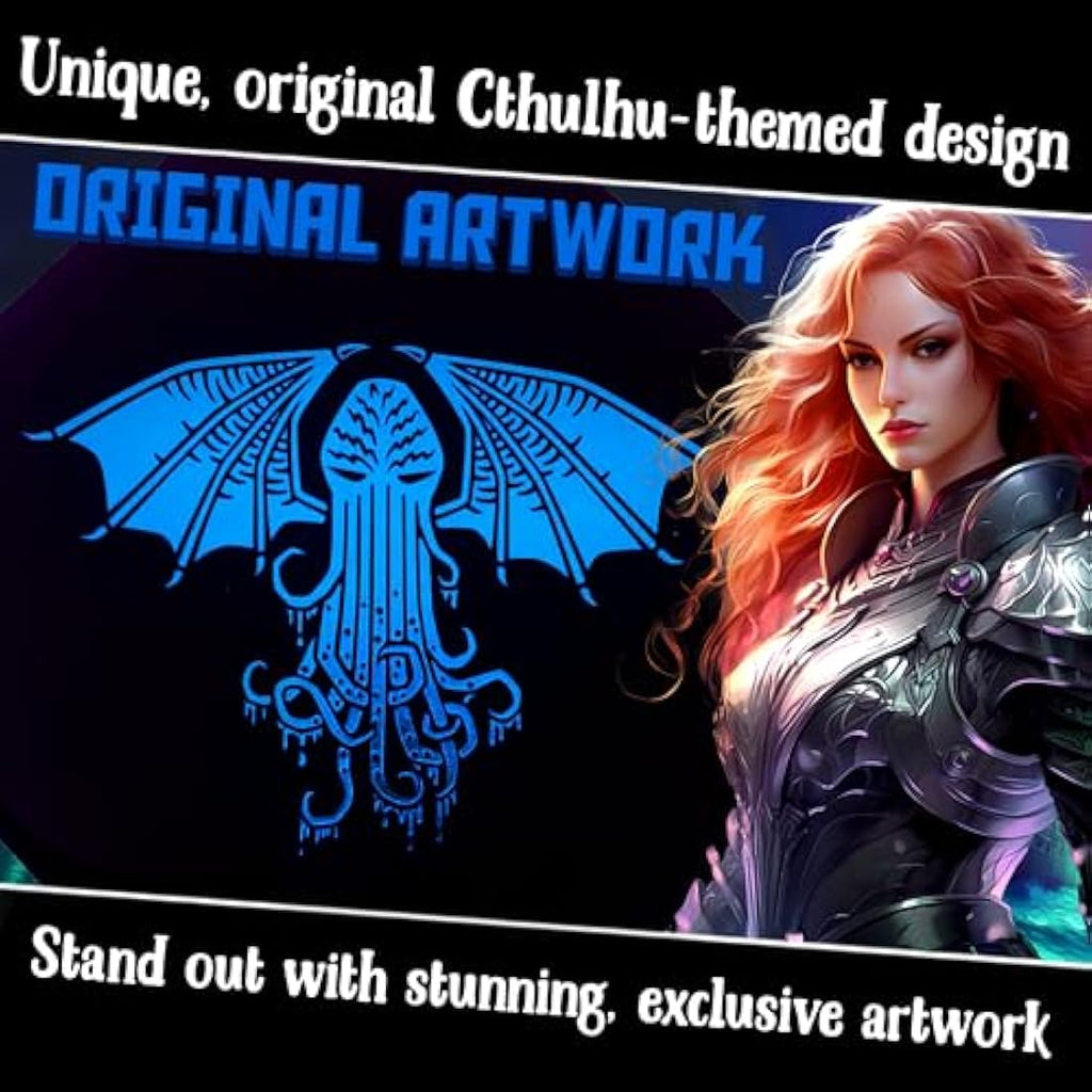 Cthulhu Tome Octagon Dice Tray with Lid – Blue Vegan Leather