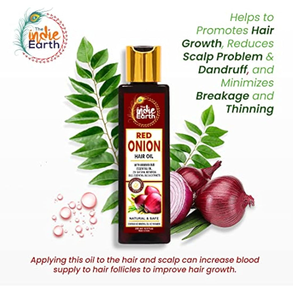 The Indie Earth Red Onion Hair Oil - Anti Hair Loss & Growth - 200ml