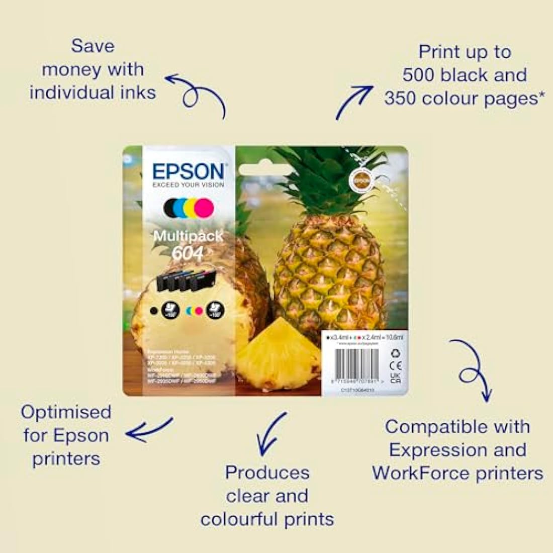 Epson 604 Pineapple Genuine Ink Cartridges Multipack - 4-Colours