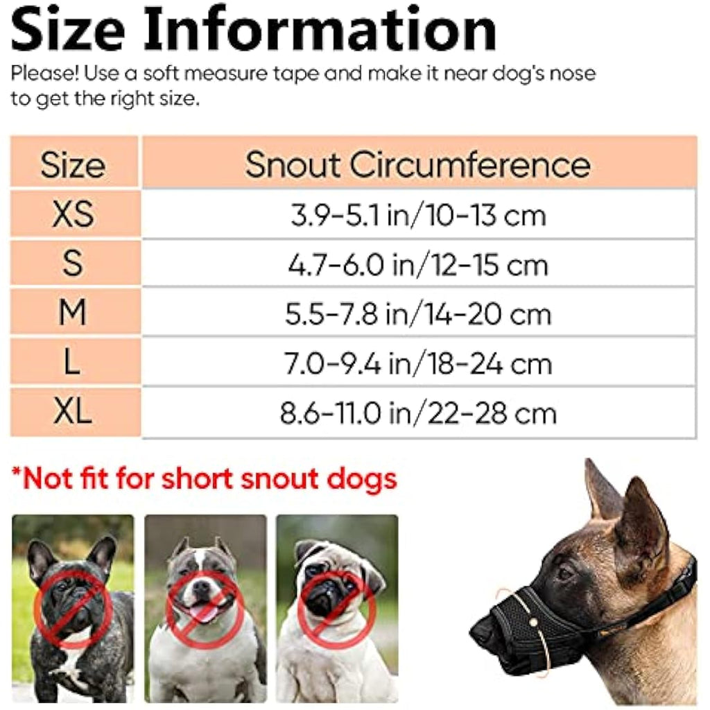 HEELE Dog Muzzle | Breathable Padded Nylon Anti-Biting Mask - Black/Orange