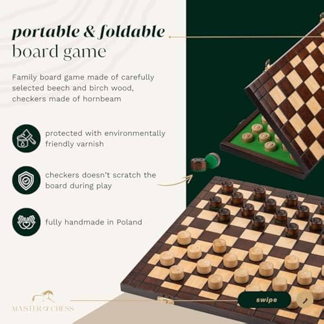 Wooden Checkers Set – Handcrafted 100 Square Folding Board