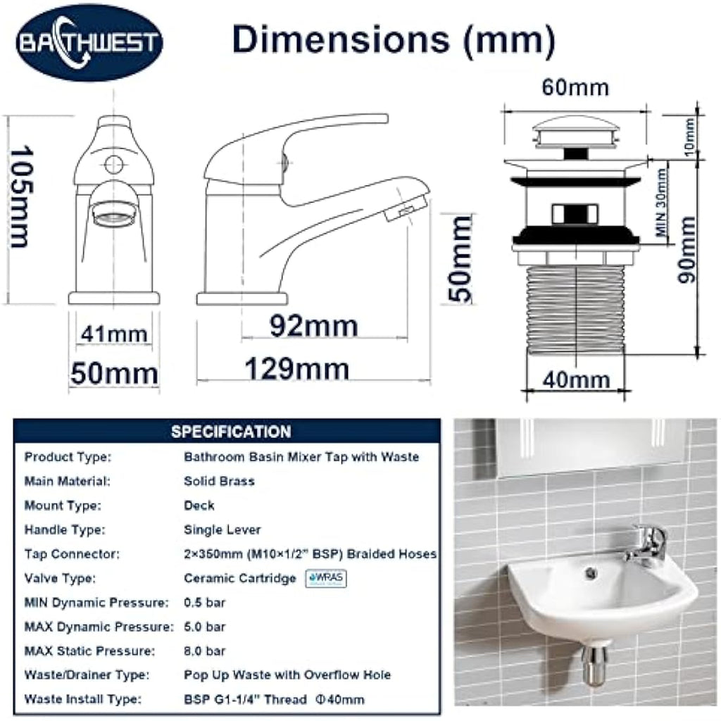 Jolof Store Brass Basin Mixer Tap | Chrome Monobloc Sink Faucet with Waste