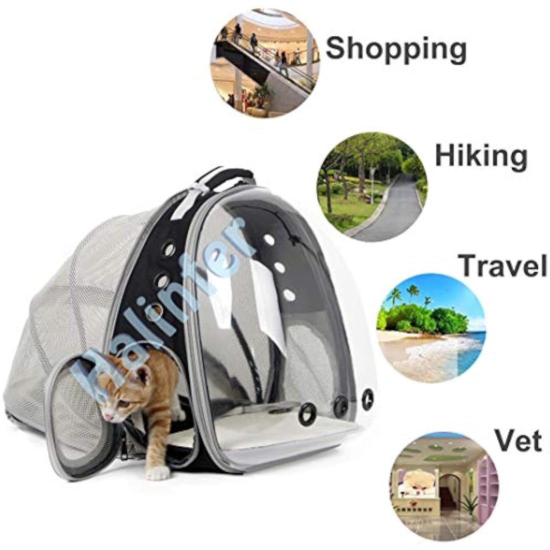 Interfashioner Expandable Cat Backpack Carrier | Clear Bubble Window - Black