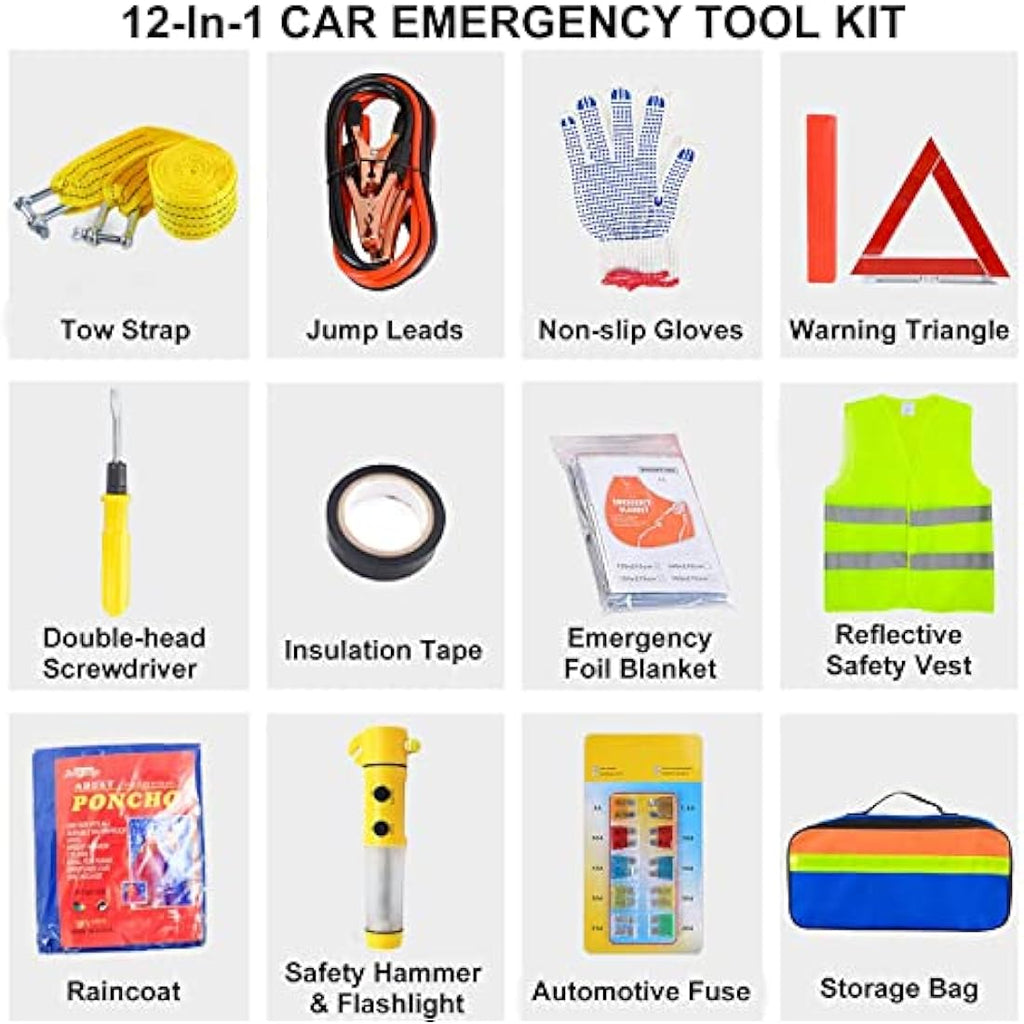 Crayfomo 12-in-1 Car Emergency Kit – European Roadside Assistance Set