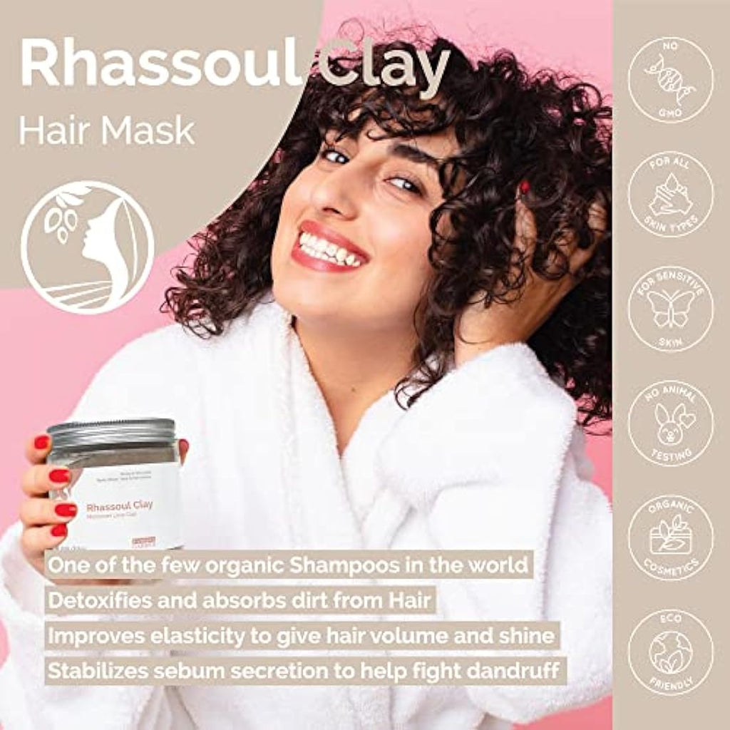 Fatima's Garden Rhassoul Clay with Rose Petals – Face & Hair Mask, 150g