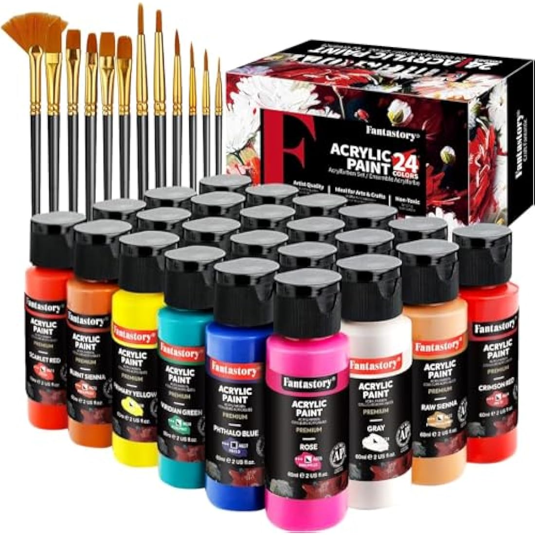 Fantastory Acrylic Paint Set - 24 Colors Non-Toxic Waterproof Art Kit
