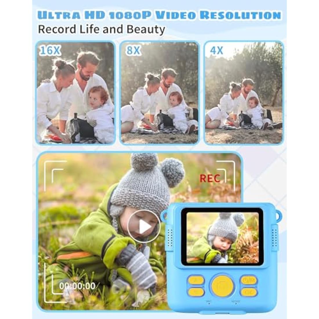 YKSLEMON Kids Instant Print Camera - 1080P Digital Camera with 32GB SD - Blue