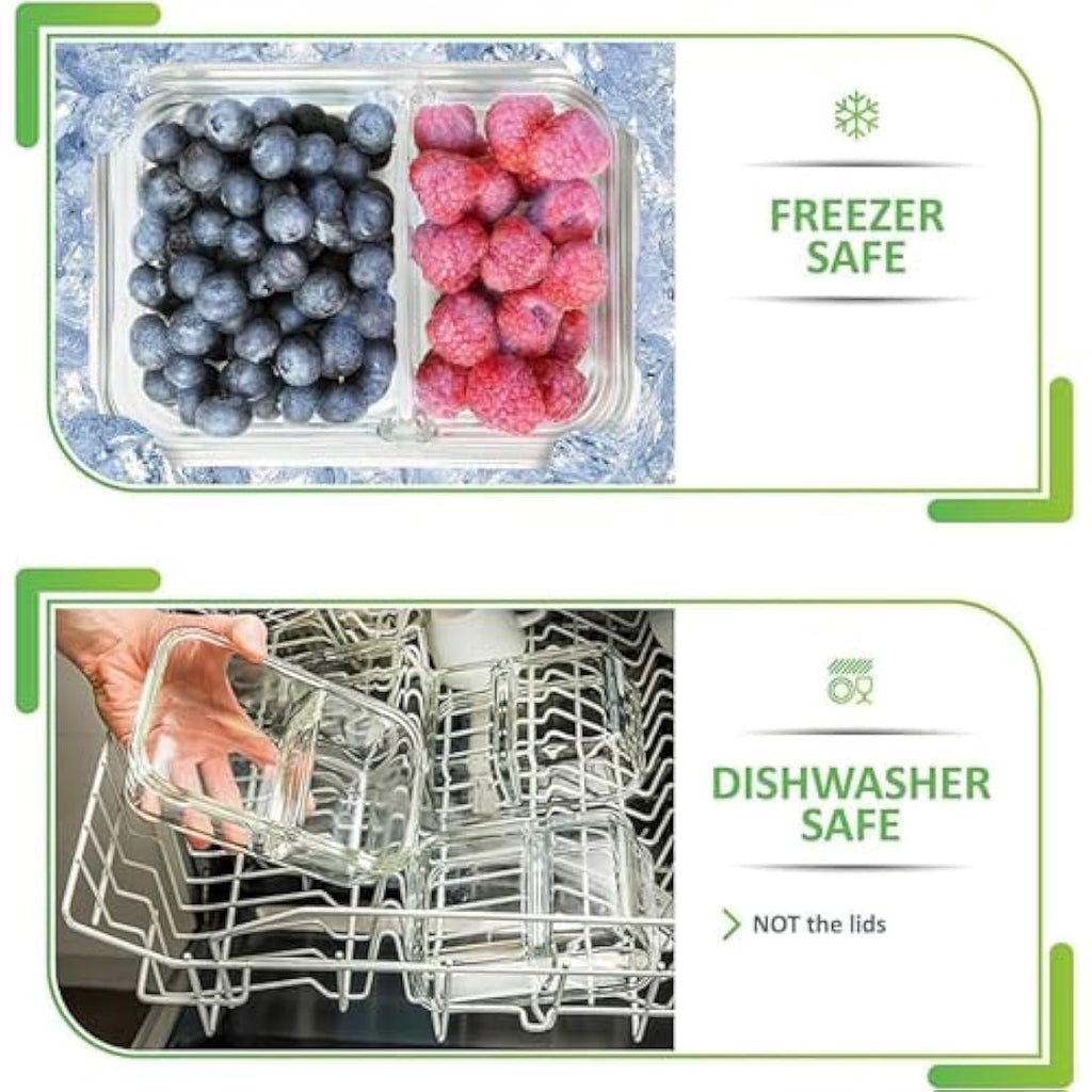 Jolof Store 2-Compartment Glass Meal Prep Containers - 5-Pack, 850ml