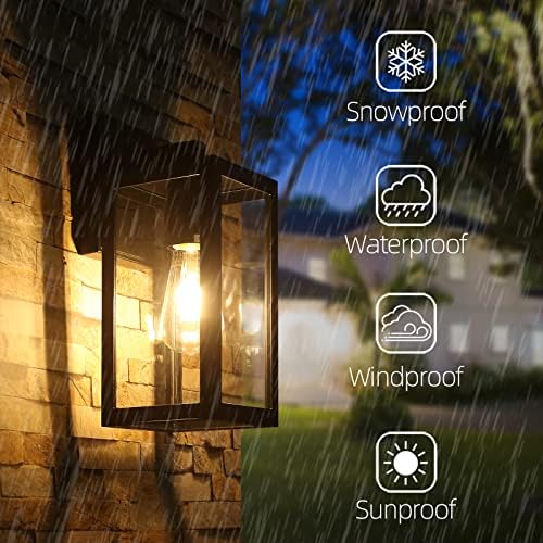 BRIMMEL Outdoor Wall Lights – Matte Black Aluminum Porch Lantern, 2-Pack