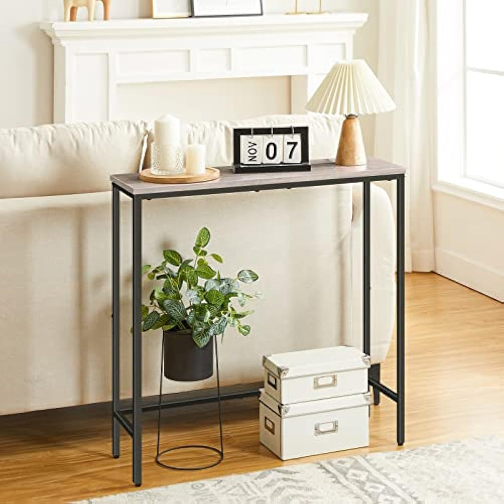 HOOBRO Slim Console Table - Industrial Metal Entryway Sofa Table, Greige