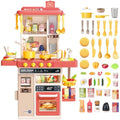deAO Kids Kitchen Playset with Lights, Steam & Accessories - Pink
