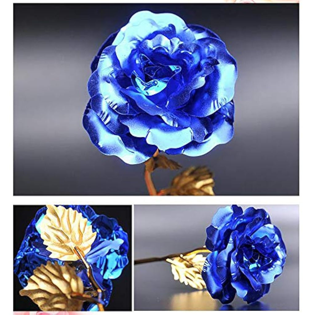 TINYOUTH 24K Gold Plated Blue Rose - Forever Flower with Stand and Gift Box