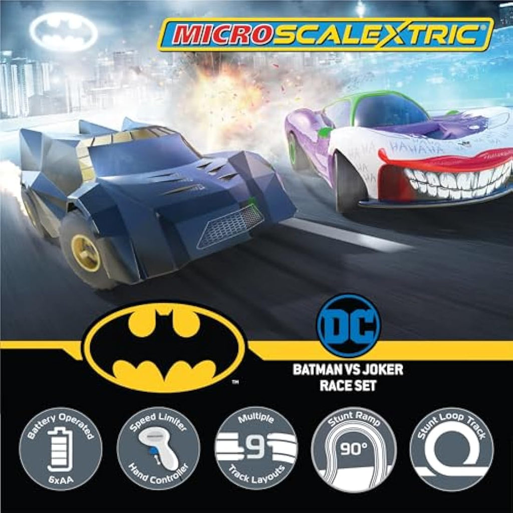 Scalextric Micro Batman vs Joker Slot Car Race Track Set - 1:64 Scale
