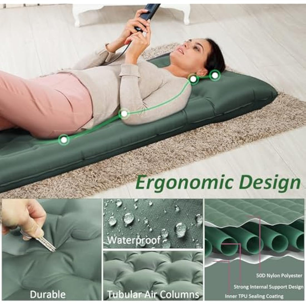 Double Self-Inflating Camping Mat | 12cm Thick Nylon Air Bed