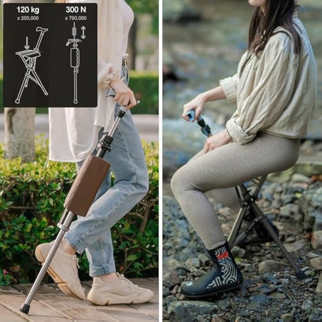 Ta-Da Chair PRO | Adjustable Walking Stick with Seat | Lightweight Black