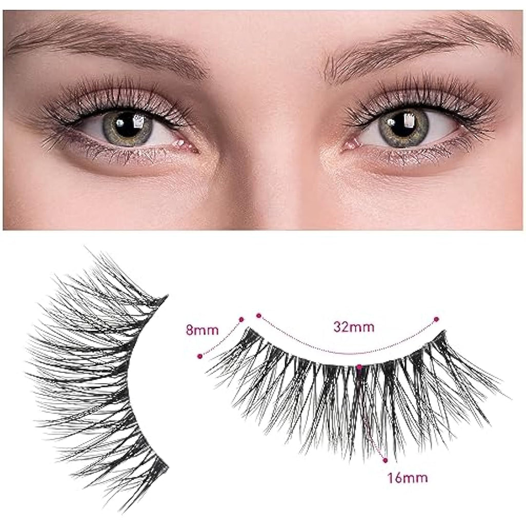 DYAFIN 3D Natural False Eyelashes | 16mm Wispy Clear Band Lashes - 8 Pairs