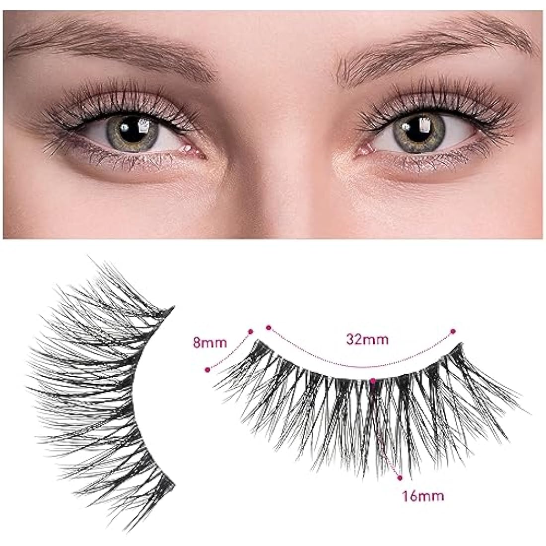 DYAFIN 3D Natural False Eyelashes | 16mm Wispy Clear Band Lashes - 8 Pairs