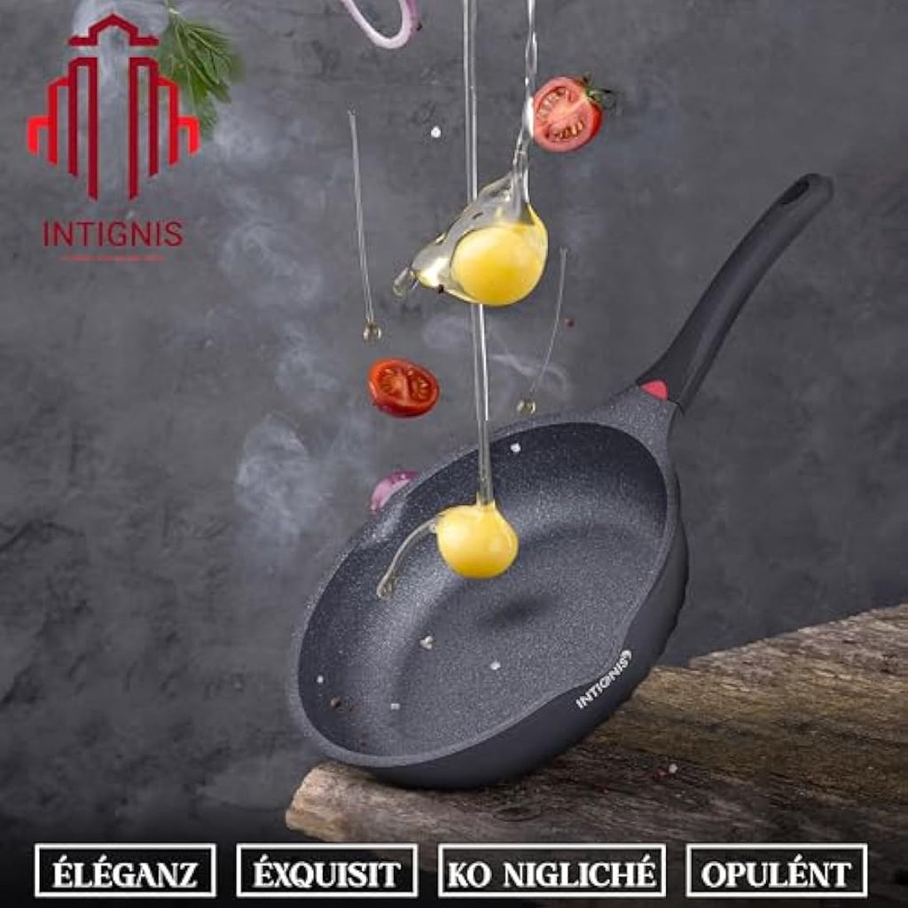 INTIGNIS 24cm Non-Stick Frying Pan with Lid – Ceramic Induction Skillet